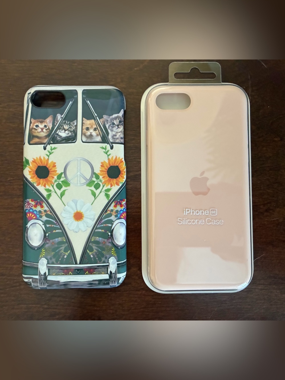 Set of 2 Apple iPhone SE Silicone Case - Pink & Floral Hippie Van Printed Case